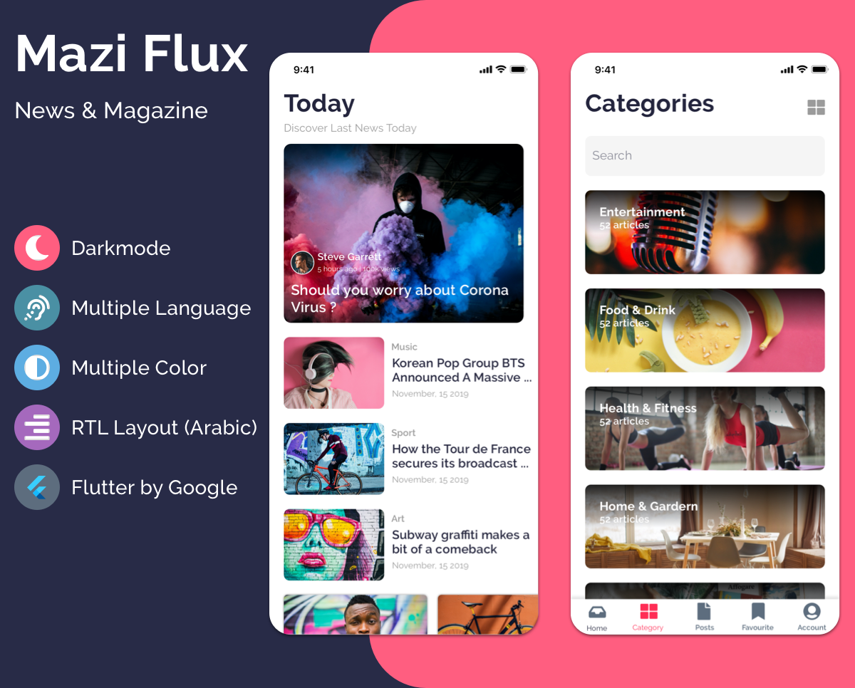 Mazi Flux - News & Magazine for Flutter mobile template - 1