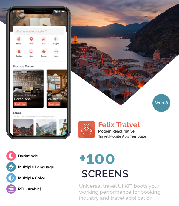 Felix Travel - mobile React Native travel app template - 1