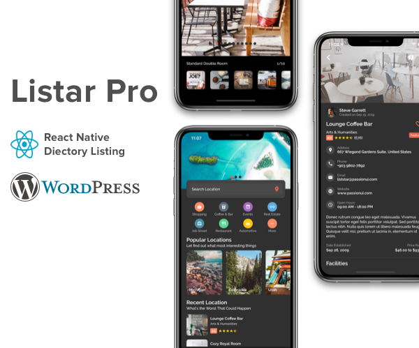 Listar Pro - mobile directory listing app for React Native & Wordpress - 1