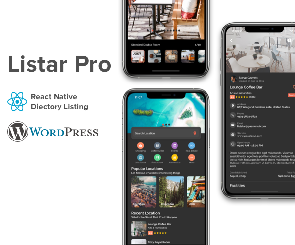 Listar Pro - mobile directory listing app for React Native & WordPress - 1