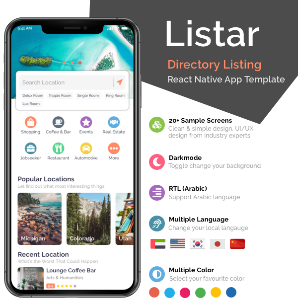 Listar - mobile React Native directory listing app template - 1