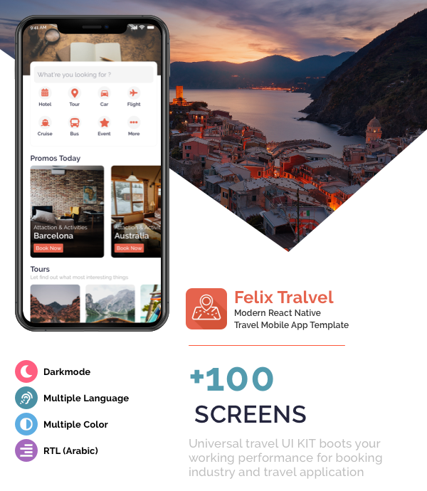 Felix Travel - mobile React Native travel app template - 1