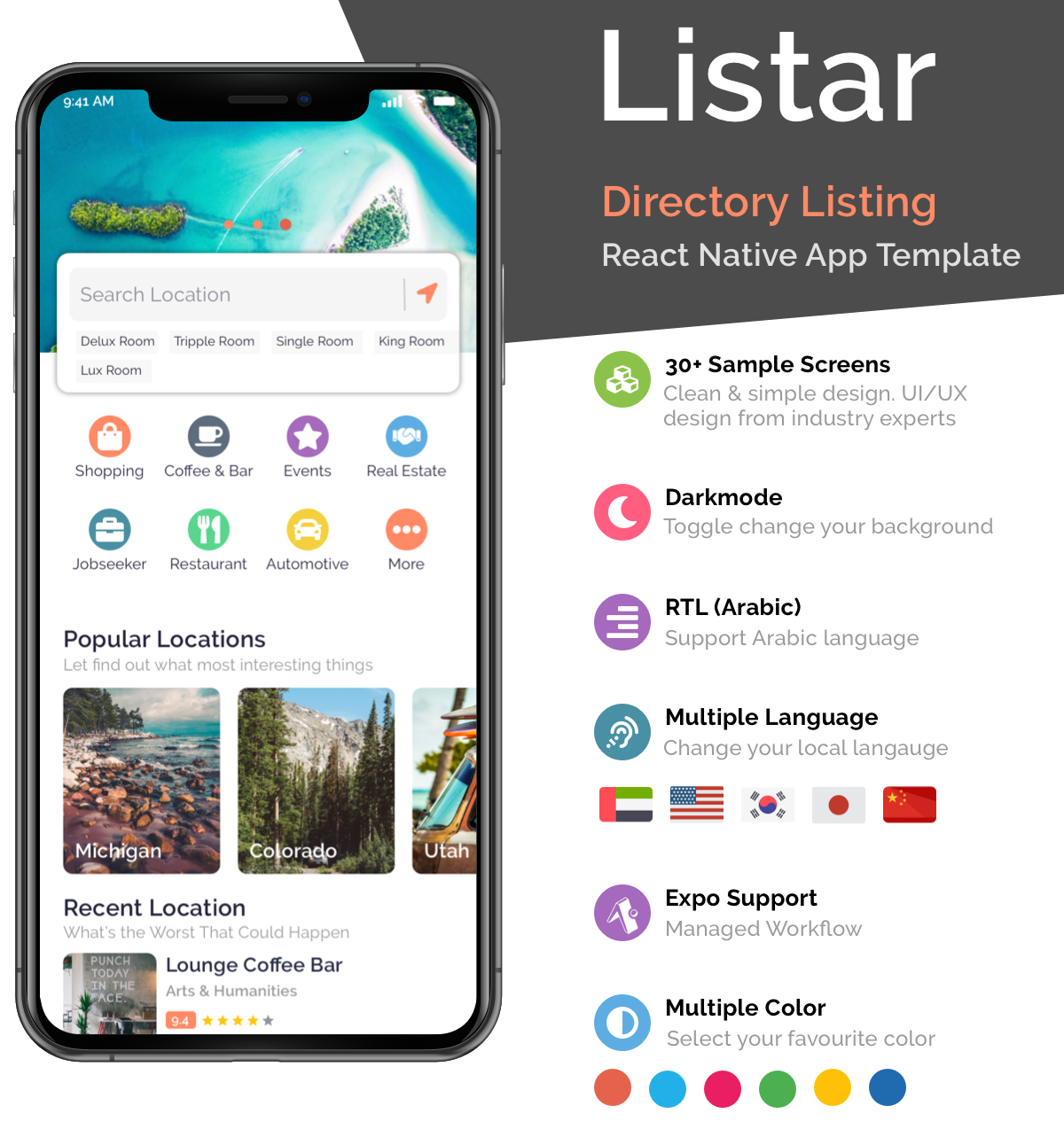 Listar - mobile React Native directory listing app template - 1